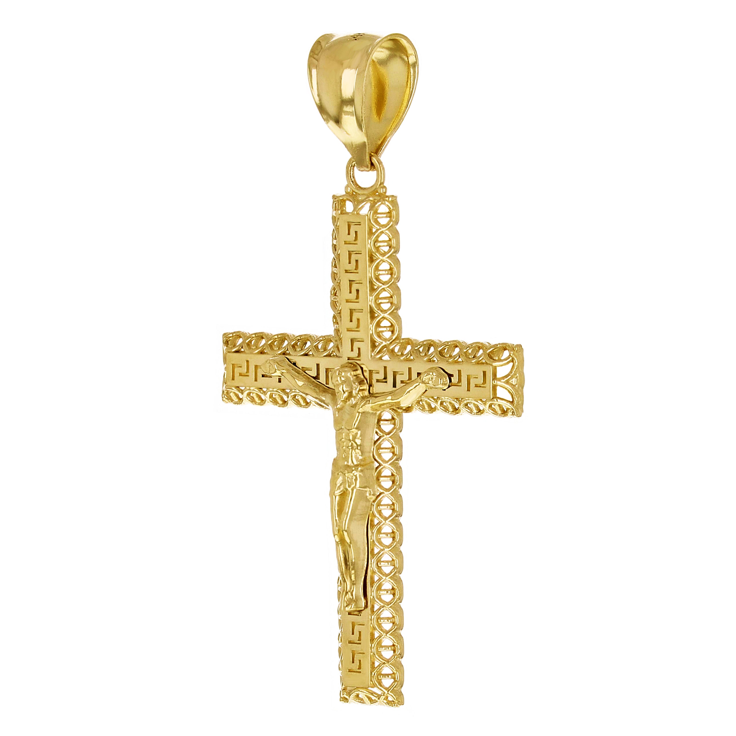 14k Yellow Gold 3D Jesus Christ Crucifix Greek Cross Pendant 2.2" 4.7 grams