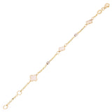 Italian 14k Yellow & White Gold Pearl Flower Charm Station Bracelet 7" 2 grams