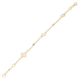 Italian 14k Yellow & White Gold Pearl Clover Leaf Station Bracelet 7" 2 grams