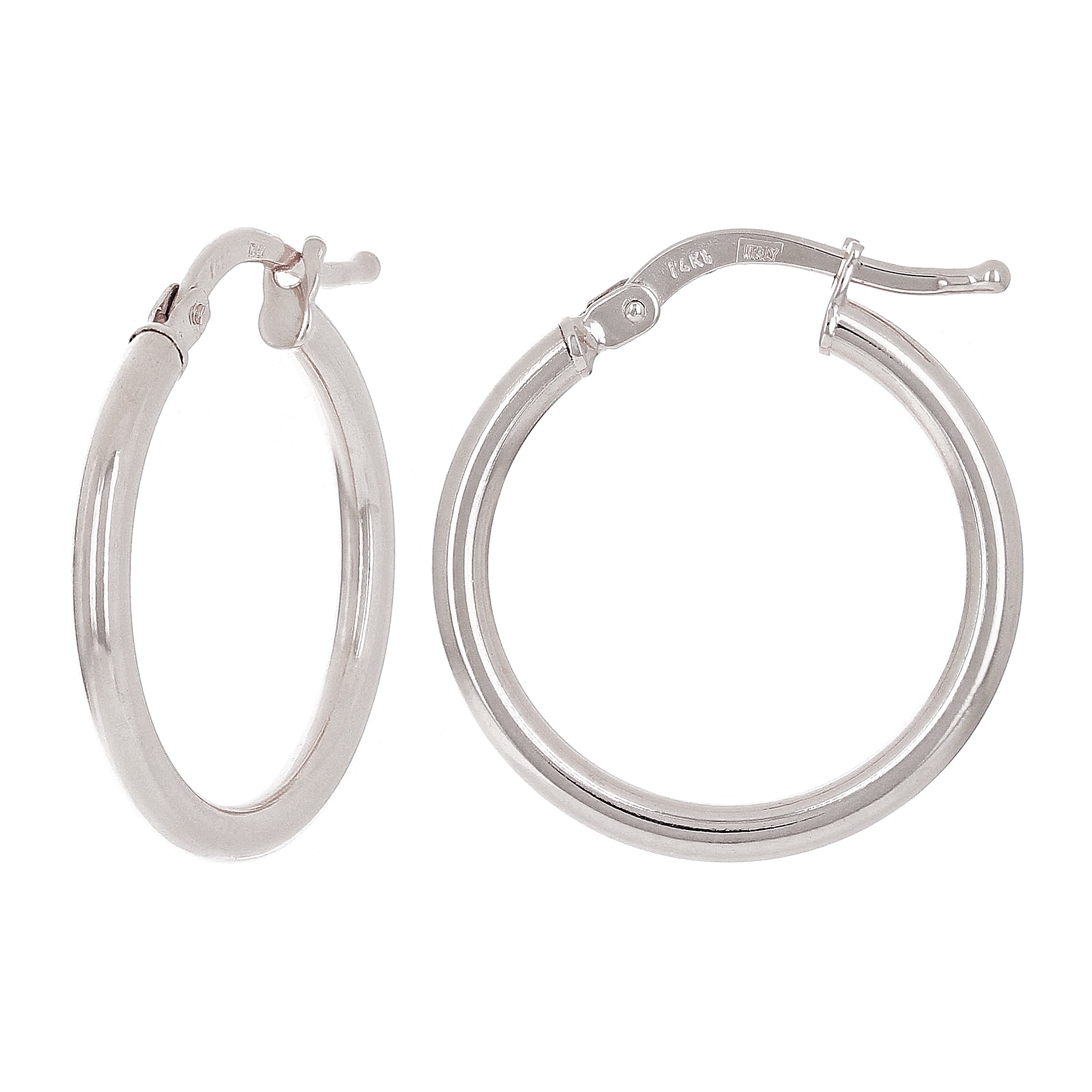 Italian 14k White or Rose Gold High Polished Plain Hollow Hoop Earrings Various Sizes