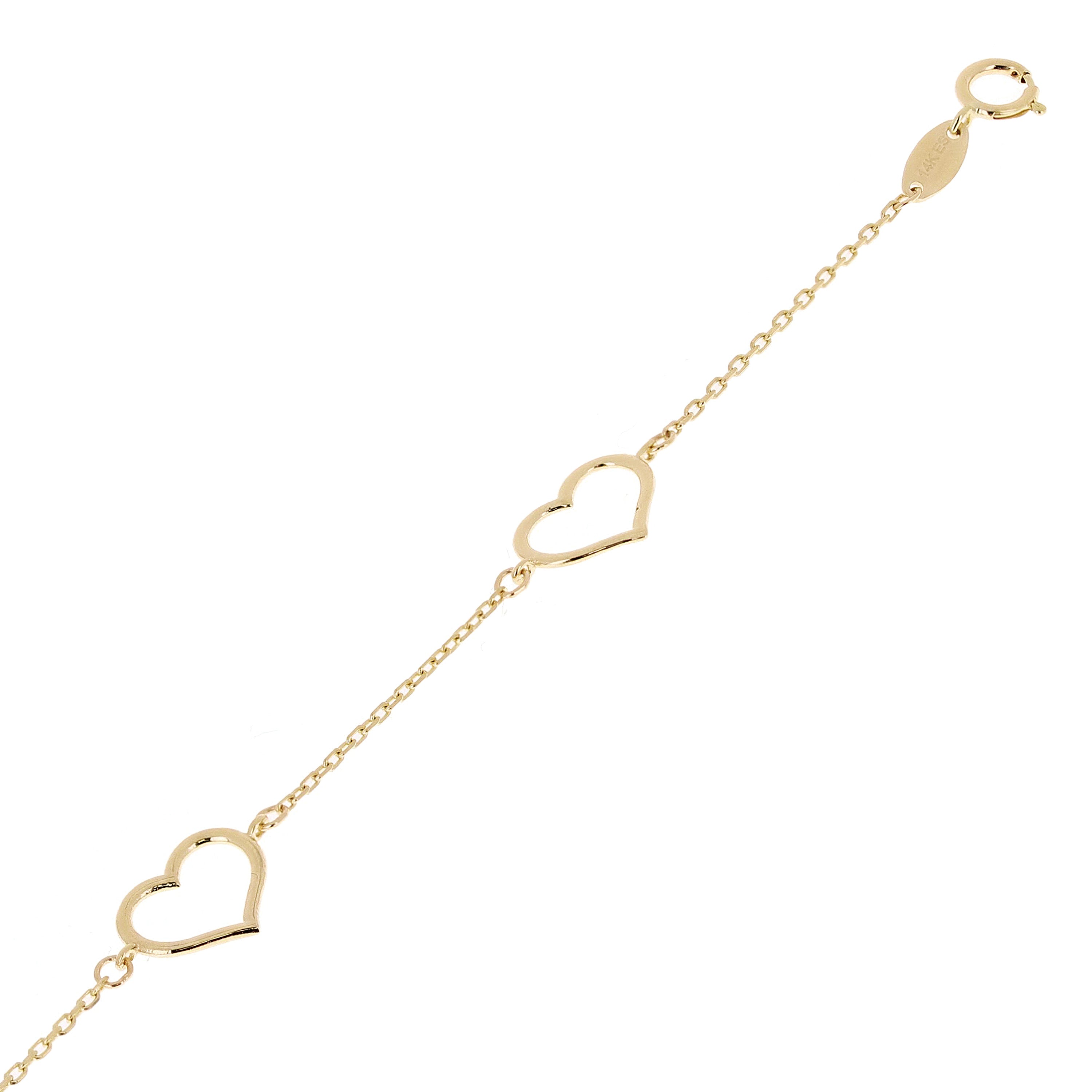 Italian 14k Yellow Gold Heart Link Station Bracelet 7" 7.8mm 1.4 grams - 7"