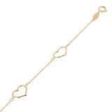 Italian 14k Yellow Gold Heart Link Station Bracelet 7" 7.8mm 1.4 grams - 7"