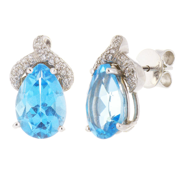 14k White Gold 0.20ctw Blue Topaz & Diamond Pear Earrings