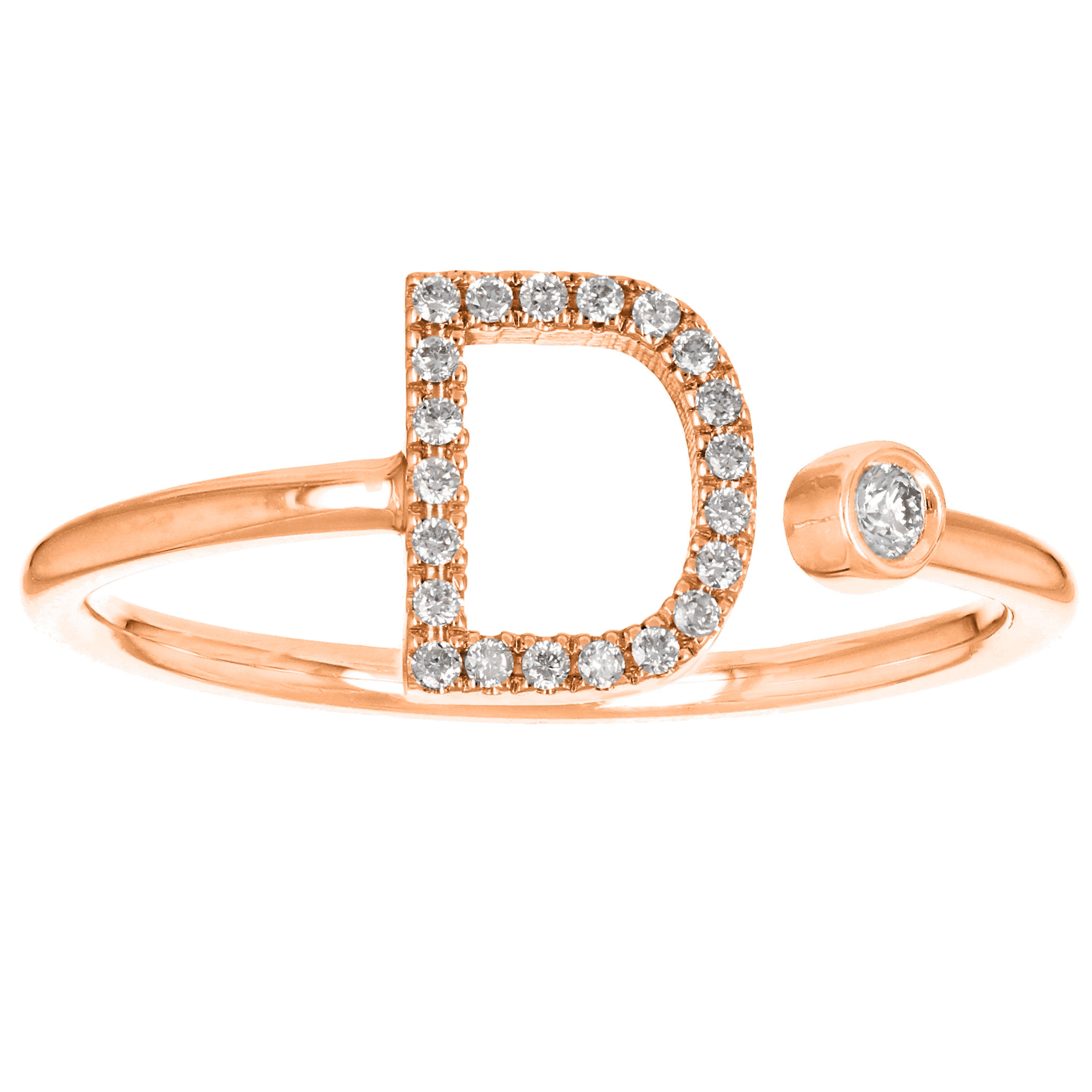 14k Rose Gold Diamond Initial Letter D Ring Size 6 - Letter D,Rose