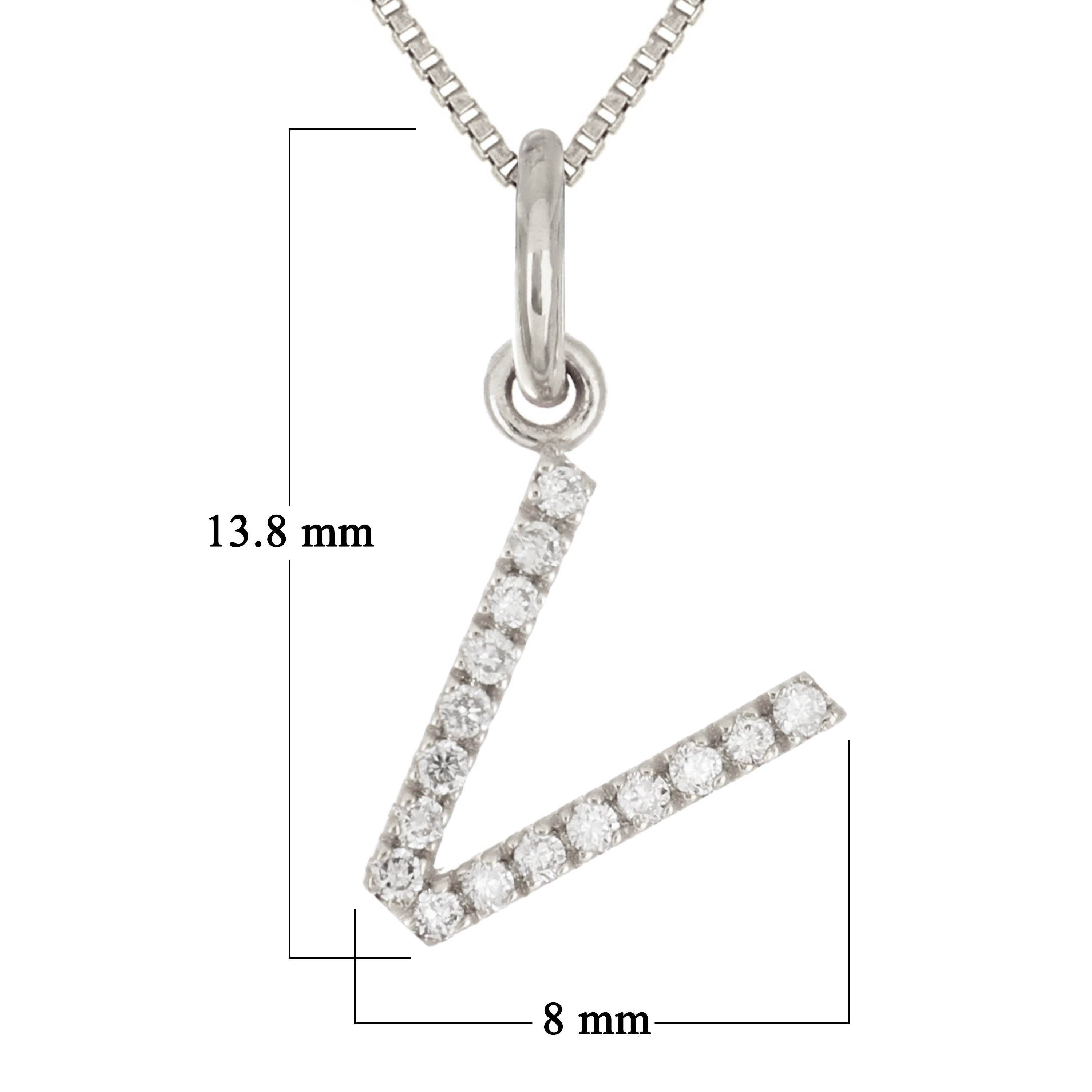14k White Gold Diamond Initial Letter V Charm Pendant Necklace 18" - Letter V,White