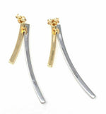 14k Two Tone Gold Diamond Cut Curved Bar Earrings 2" 6.1 grams