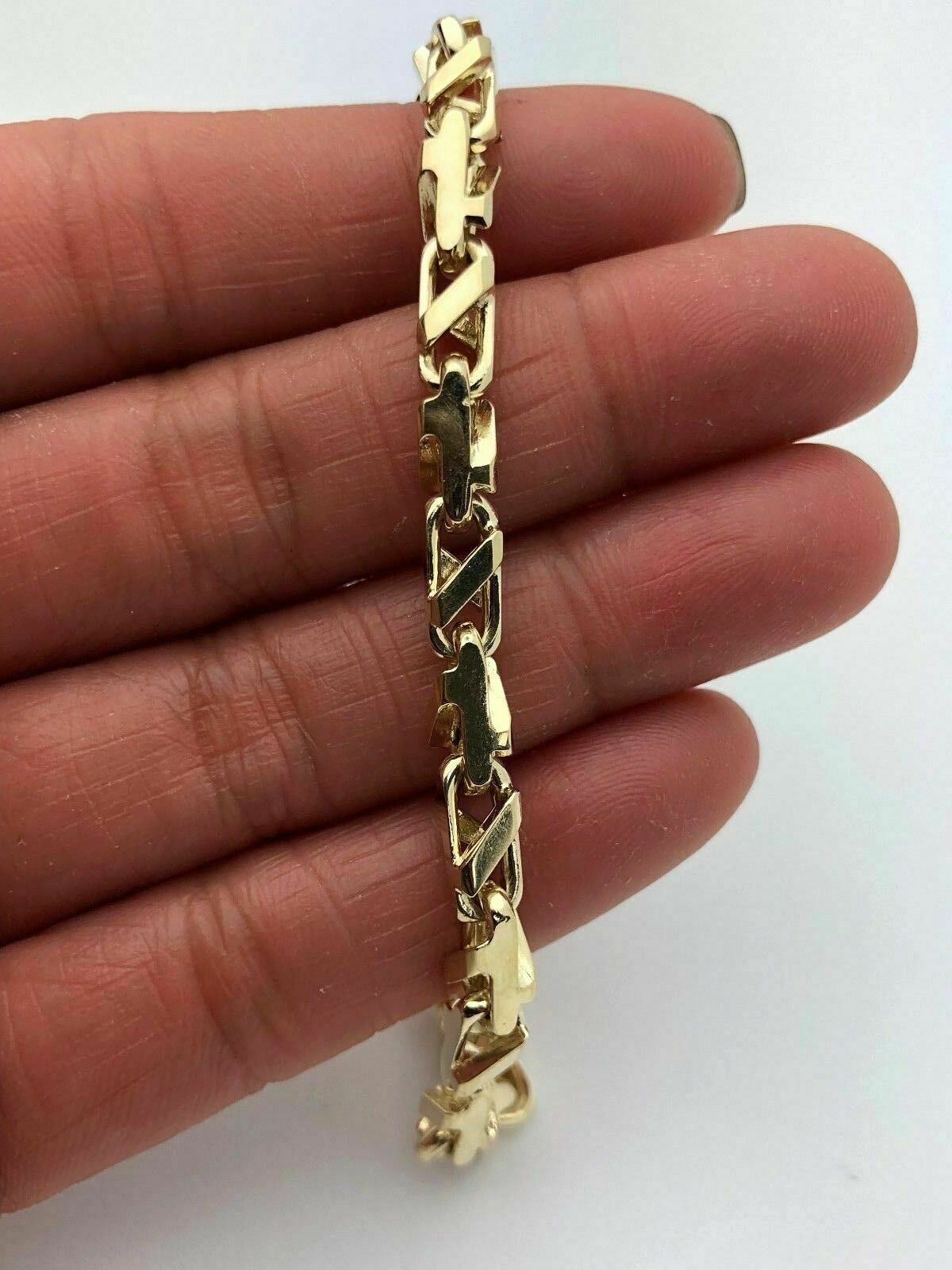 Men's 14k Yellow Gold Handmade Fashion Link Bracelet 7.5" 4.7mm 19.5 grams - 7.5"