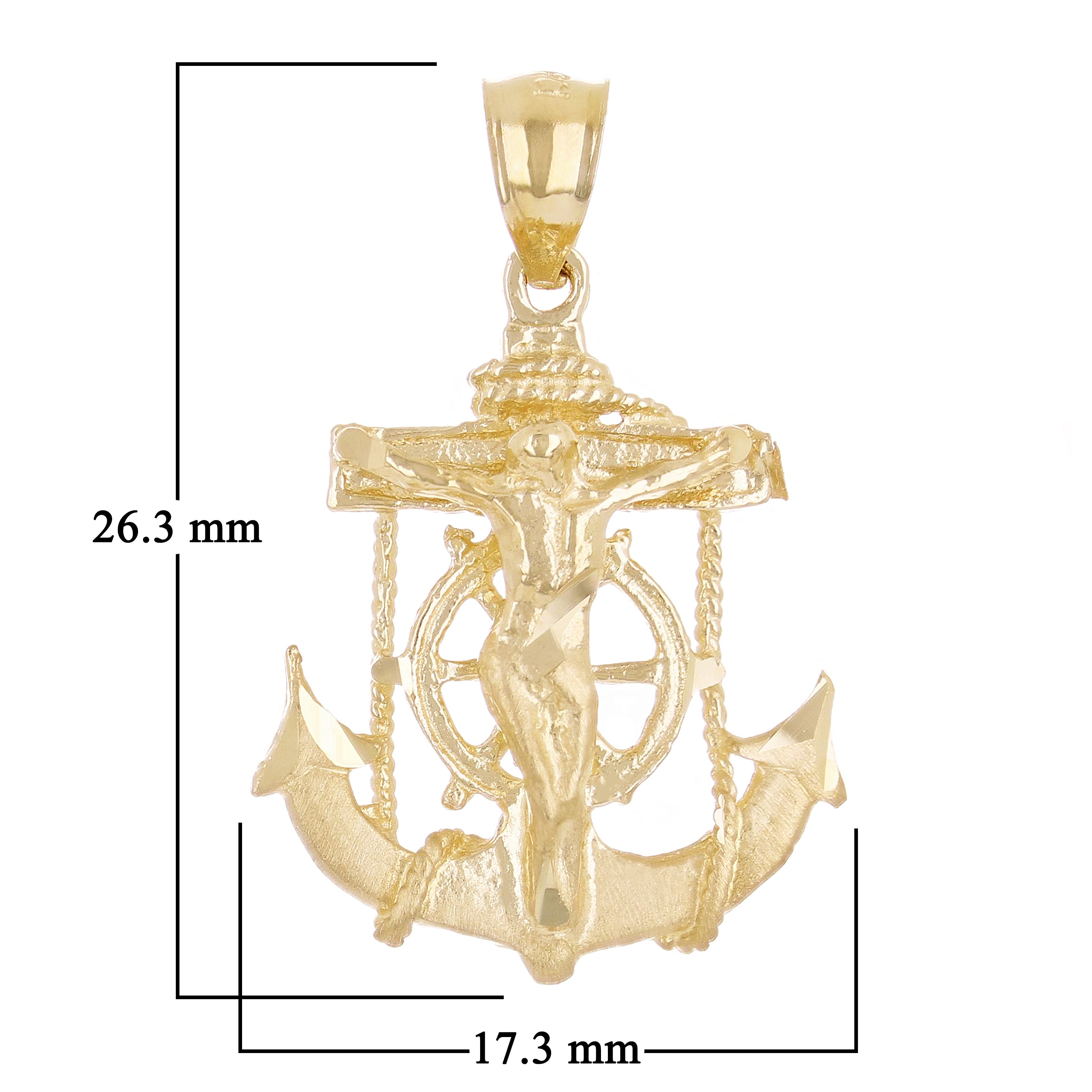 14k Yellow Gold Jesus Christ  Cross Anchor Ship Mariners Pendant 1" 2.4 grams