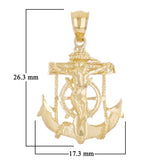 14k Yellow Gold Jesus Christ  Cross Anchor Ship Mariners Pendant 1" 2.4 grams