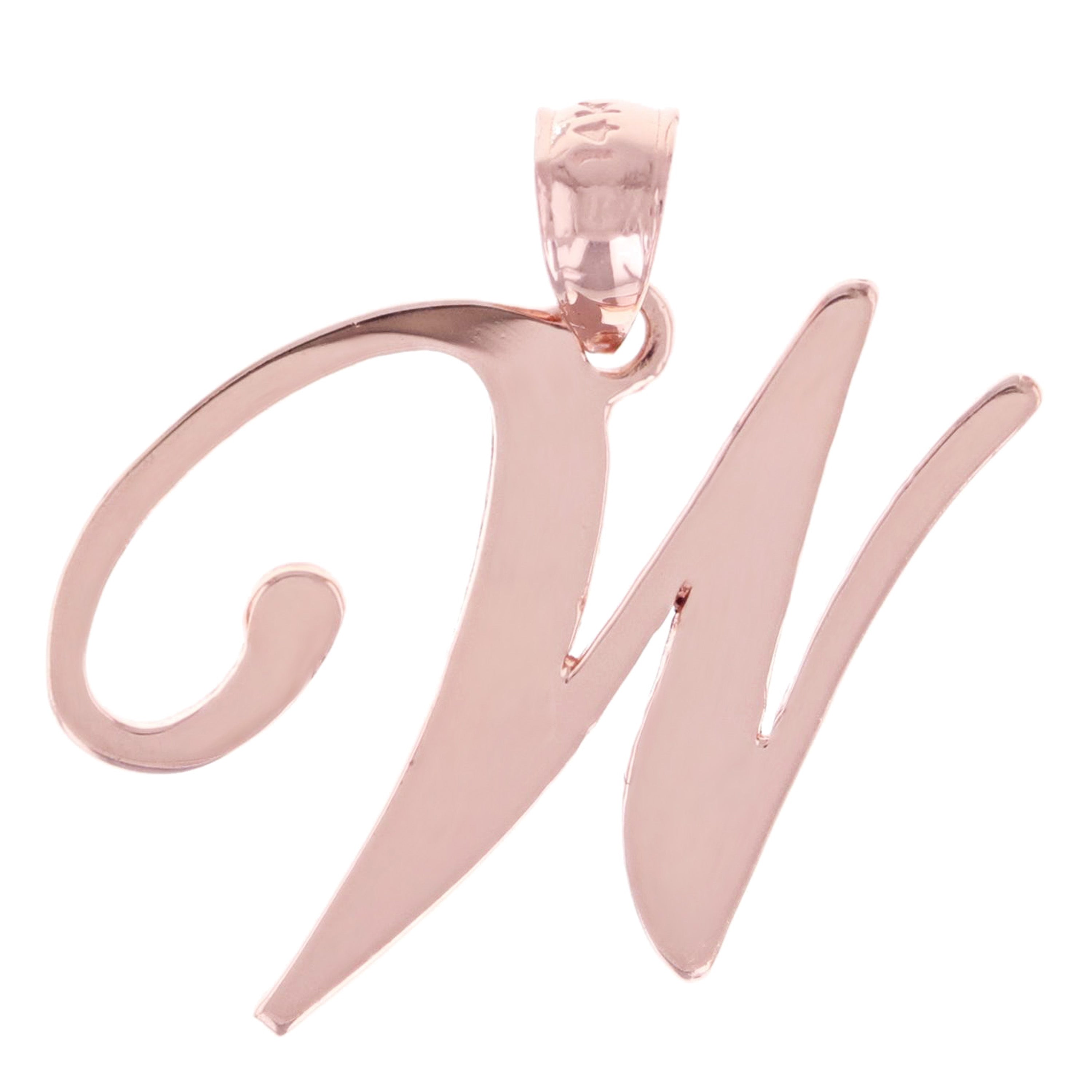 14k Rose Gold Initial Letter W Alphabet Charm Pendant - Letter W,Rose
