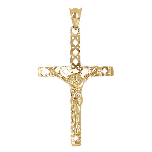 Italian 14k Yellow Gold 3D Diamond Cut Crucifix Cross Charm Pendant 1.4