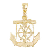 14k Yellow Gold Jesus Christ  Cross Anchor Ship Mariners Pendant 1.8" 6.2 grams