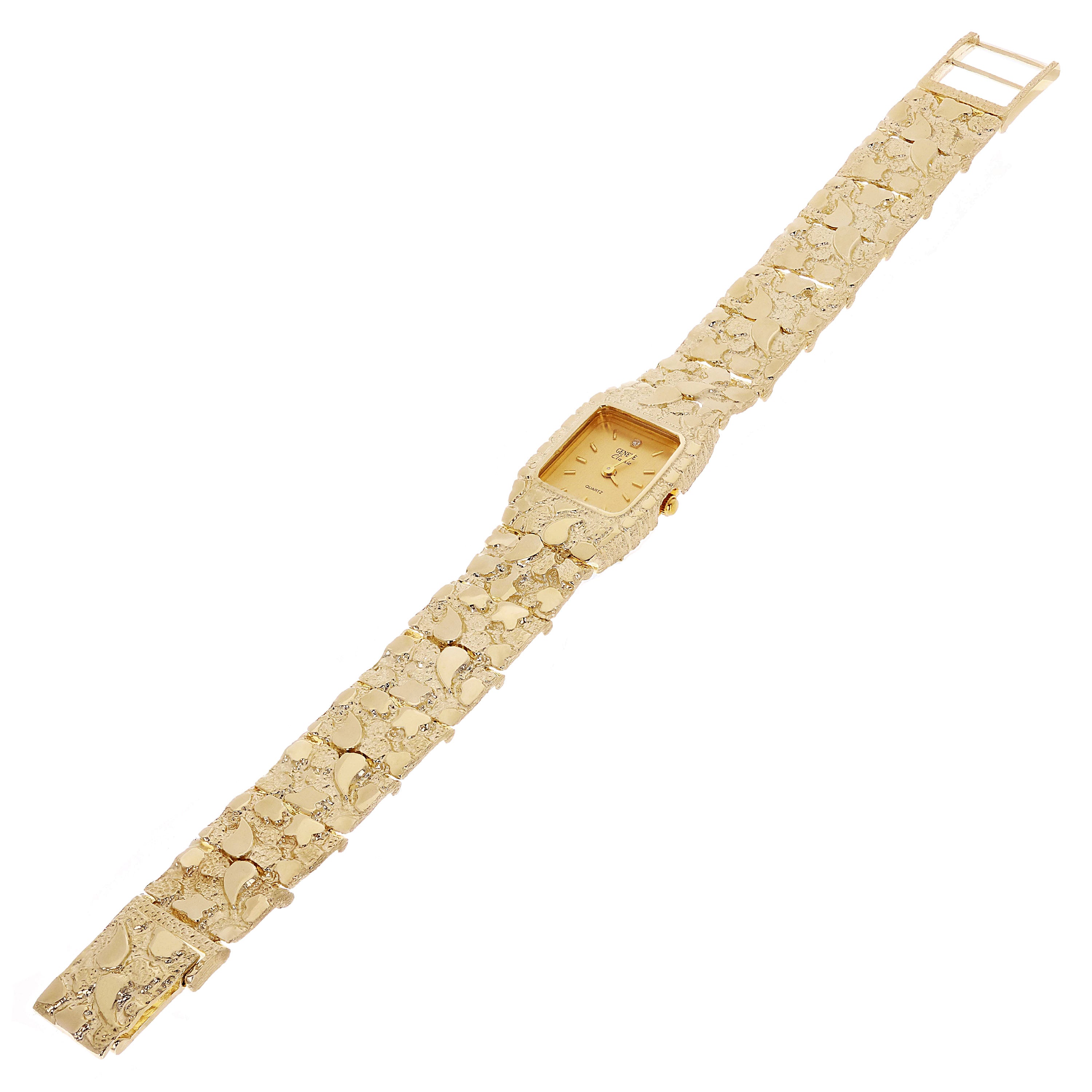 10k Yellow Gold Nugget Link Wrist Watch Bracelet Geneve Diamond Watch 6.5-7" - 7" 37.4 grams