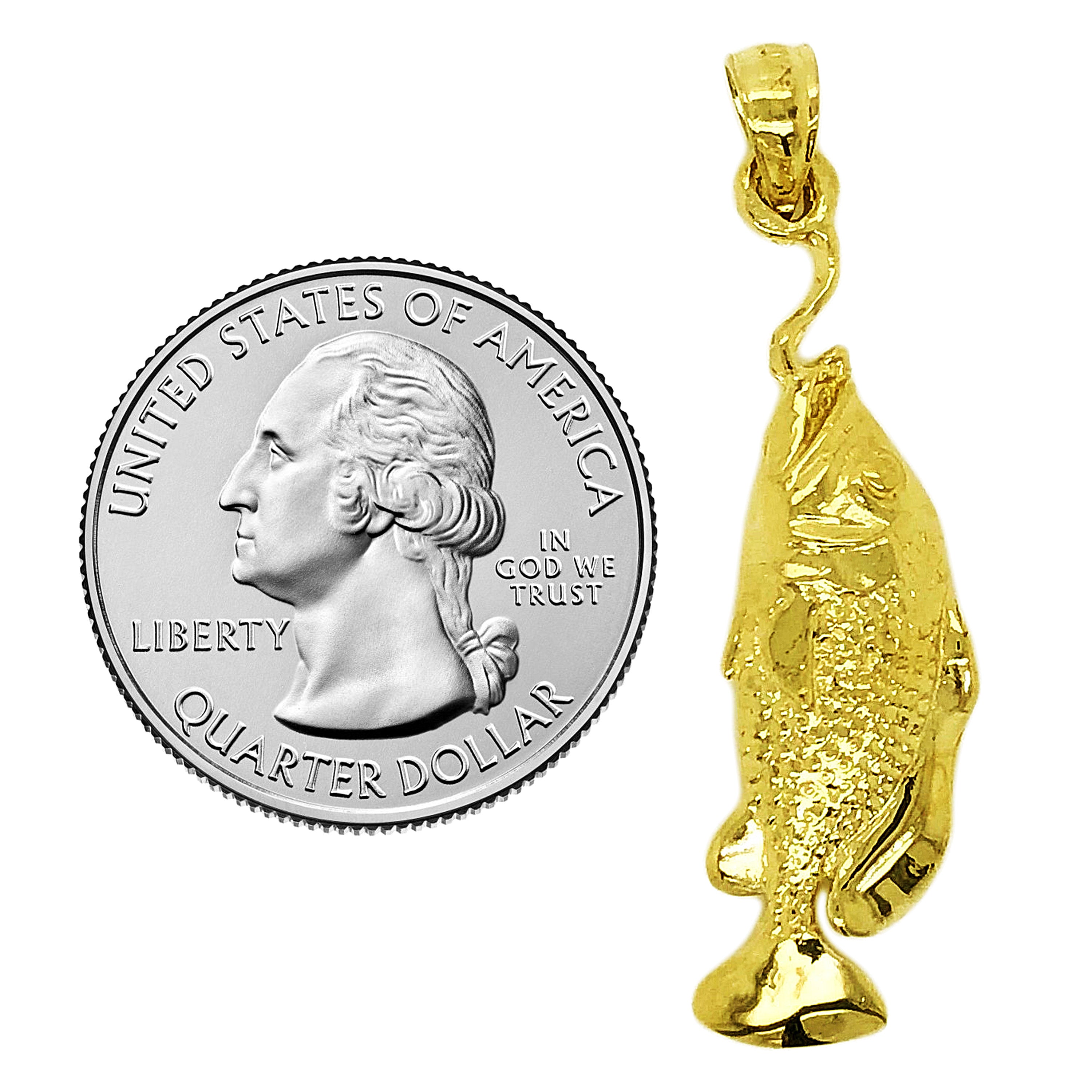 14k Yellow Gold Sea Life Bass Fish Pendant - Yellow