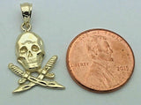 14k Yellow Gold Skeleton Dagger Skull Pirate Charm Pendant 2 grams