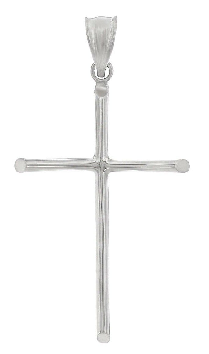 14k White Gold Solid Plain Cross Religious Charm Pendant 1.35" 2.4 grams Small