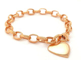 14k Rose Gold Oval Rolo Chain with Heart Charm Bracelet 7" 16.8 grams