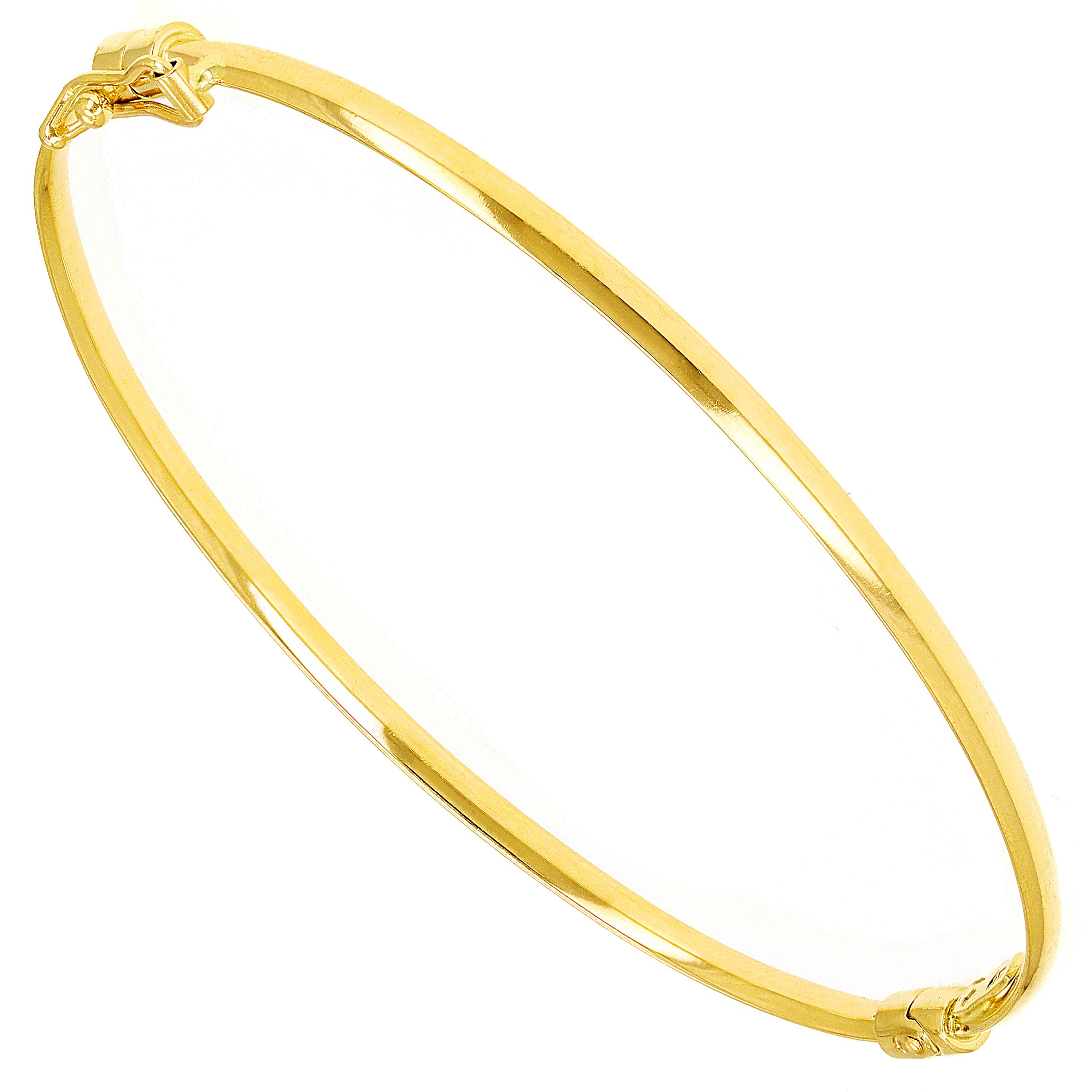 Italian 14k Yellow Gold Hollow Tube Plain Oval Hinged Bangle Bracelet 7" 2mm
