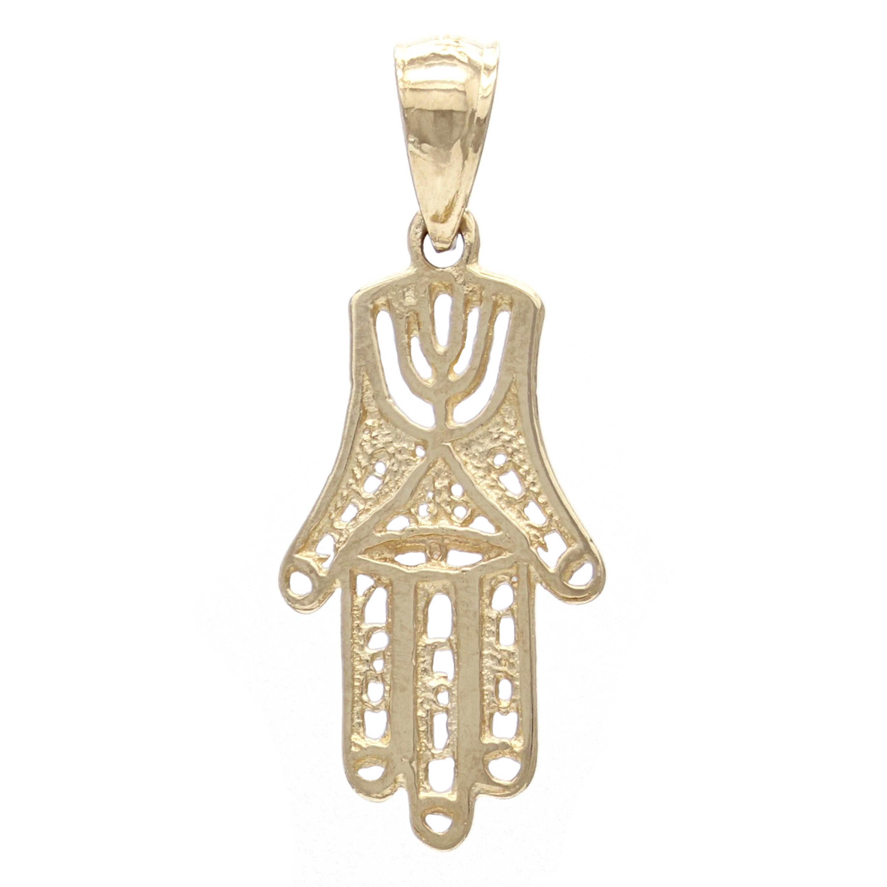 14k Yellow Gold Hand Of Fatima Hamsa Charm Pendant 1 gram - Yellow
