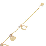 Italian 14k Tri Color Gold Four Leaf Clover & Horse Shoe Charm Bracelet 7" 3g