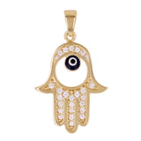 Italian 14k Yellow Gold Enamel Hamsa Hand Pendant with CZ 1.5g - Small