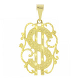 14k Yellow Gold Solid Money $ Dollar Sign Charm Pendant 1.75" 4.6 grams - Yellow