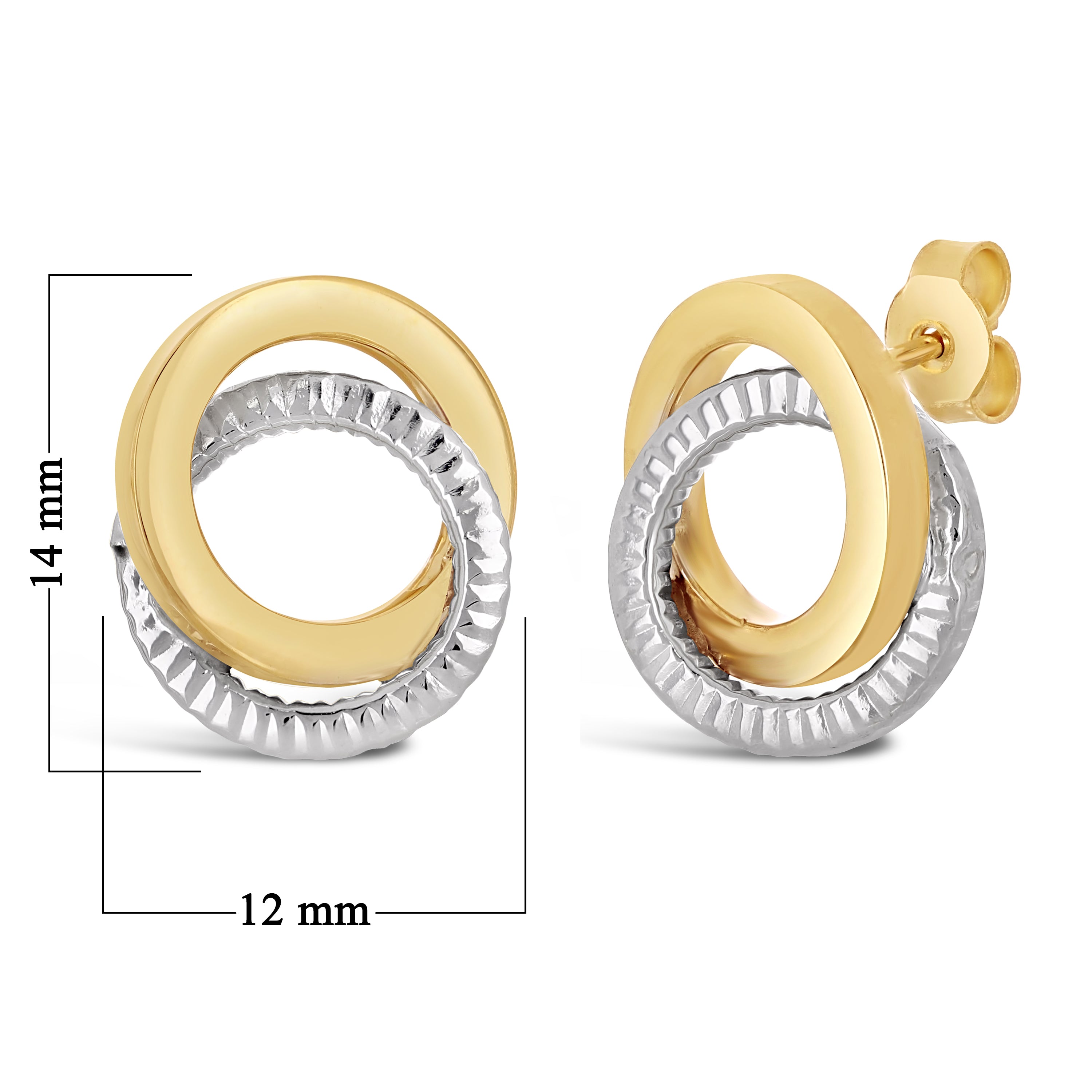 Italian 14k Yellow & White Gold Double Eternity Circle Love Knot Stud Earrings - Double Circle