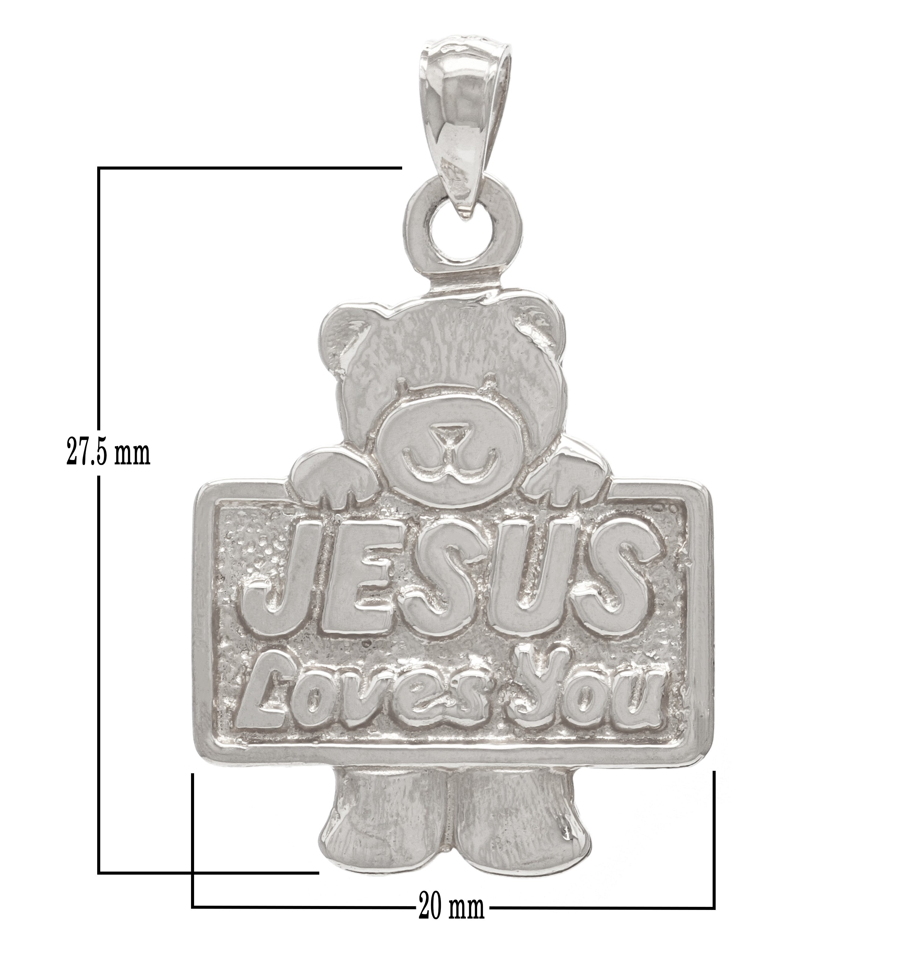 14k White Gold JESUS Loves You Teddy Bear Charm Pendant 1.3" 6.3grams - White