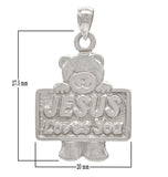 14k White Gold JESUS Loves You Teddy Bear Charm Pendant 1.3" 6.3grams - White