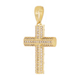 14k Yellow Gold 0.81ctw Diamond 3 Row Cross Pendant 1.5" 4.6 grams