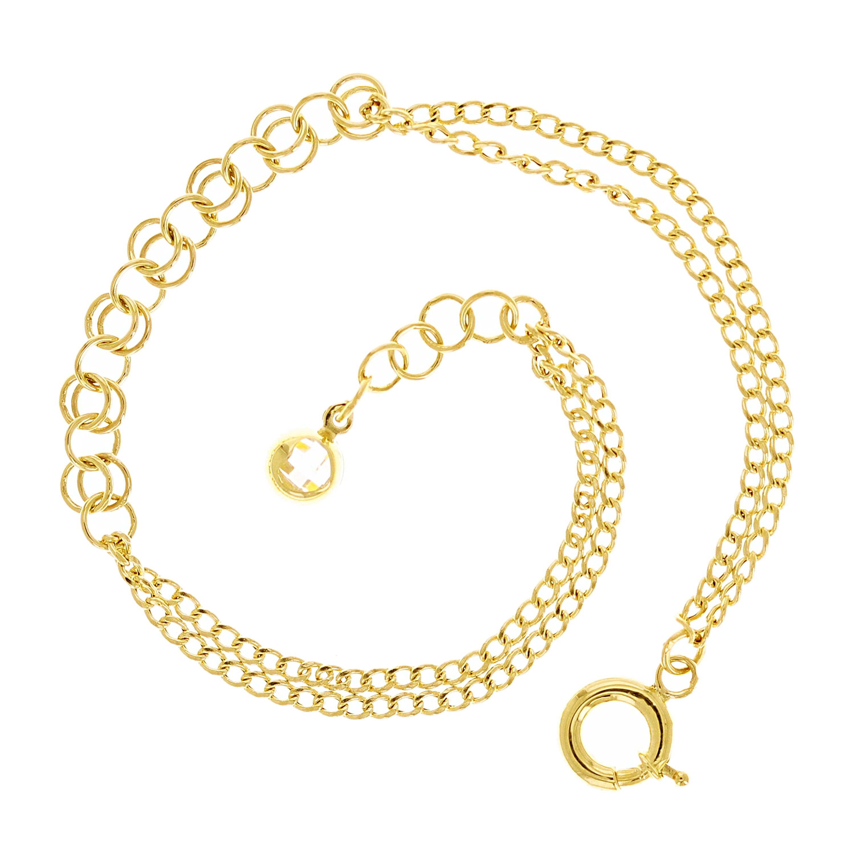 Italian 14k Yellow Gold Round & Double Cuban Link Chain Bracelet 7.5" 2.8 grams