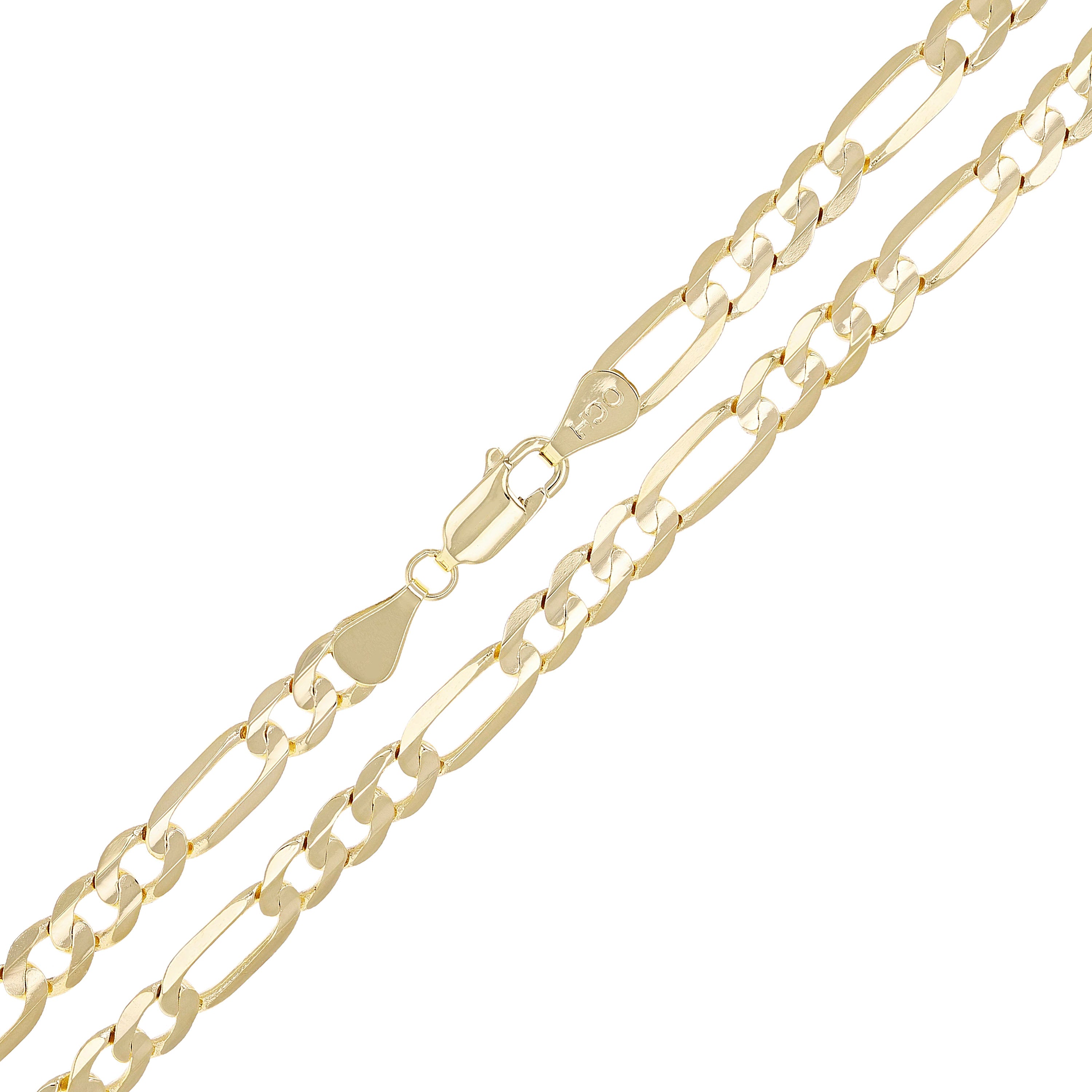 Men's Italian 14k Yellow Gold Figaro Chain Necklace 5.3 mm 20", 22", 24", 26"