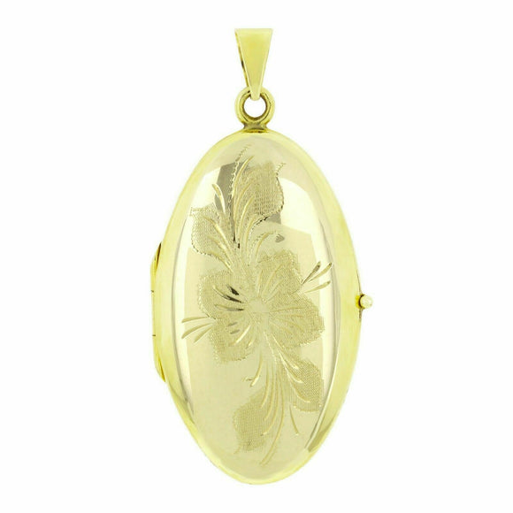 Italian 14k Yellow Gold Vintage Floral Oval Locket Charm Pendant 1.8