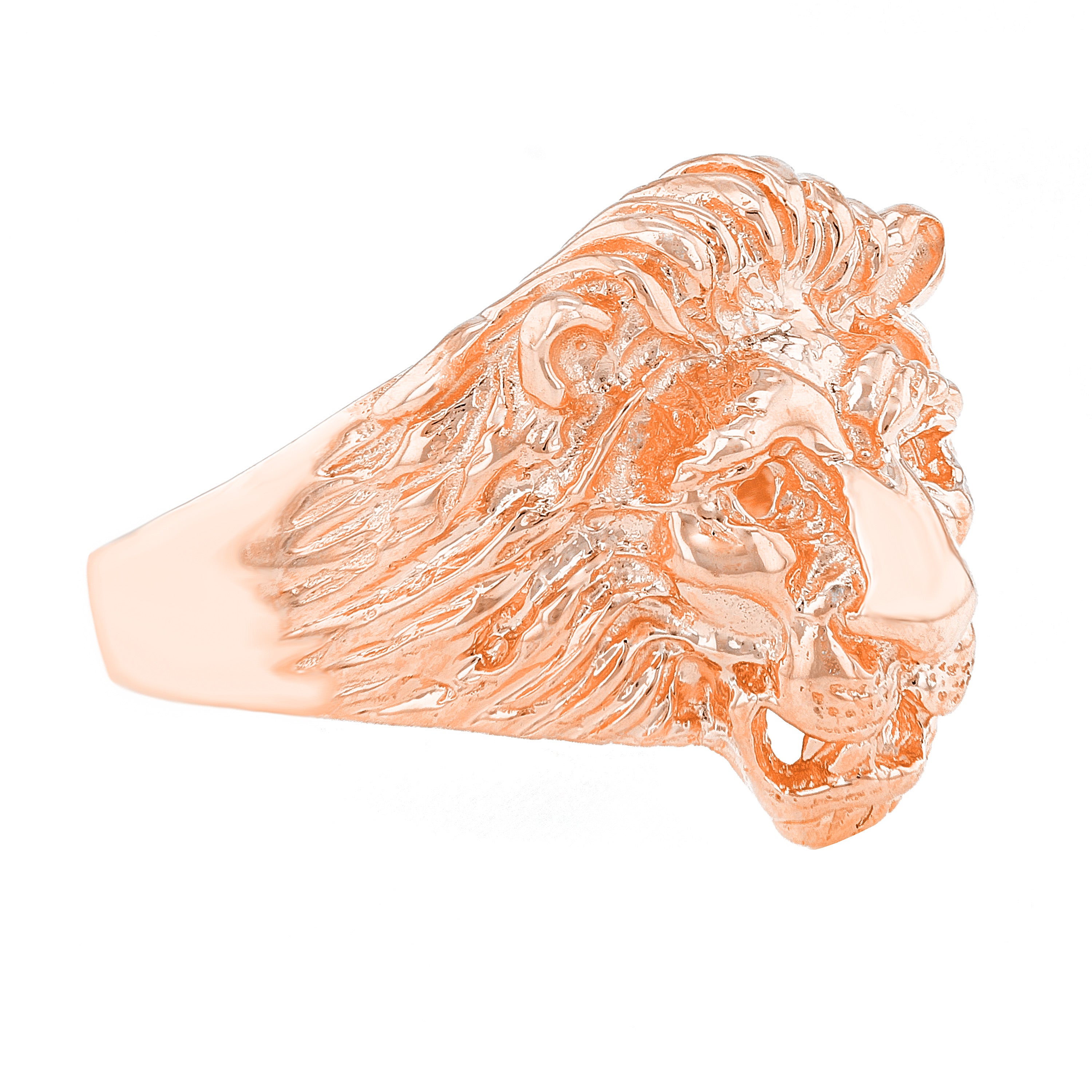 Men's 14k Rose Gold Big Lion Head Closed Eyes Ring Size 7 - Ring Size 7