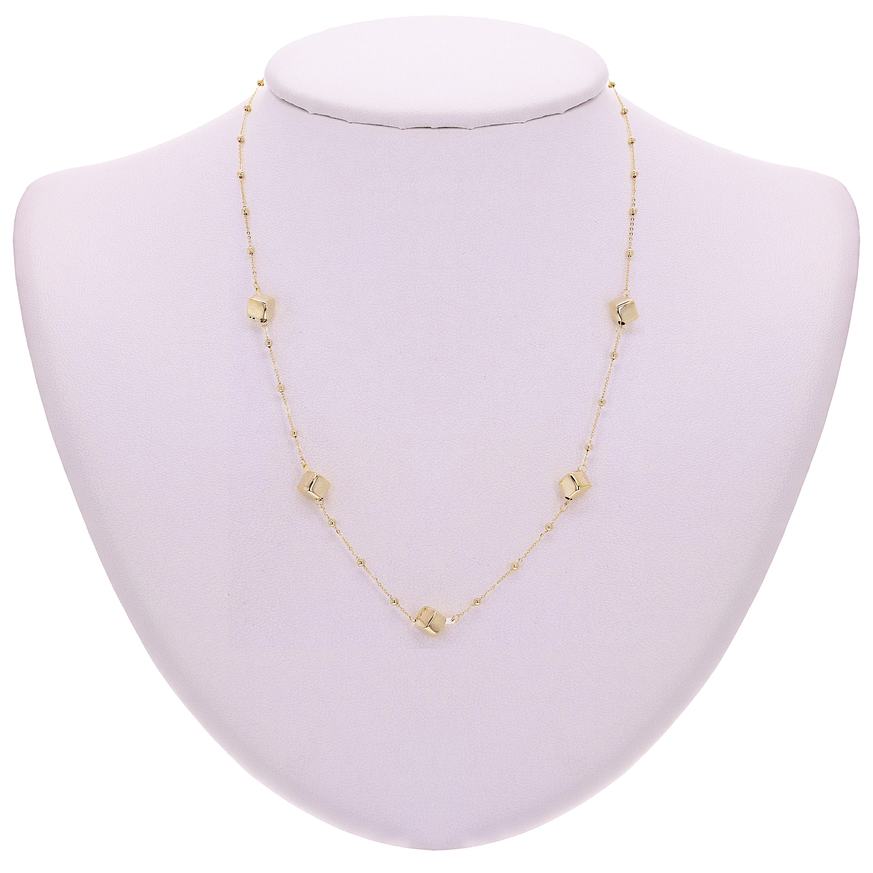 Italian 14k Yellow Gold Square & Ball Beads Station Necklace 18" 5mm 2.7 grams