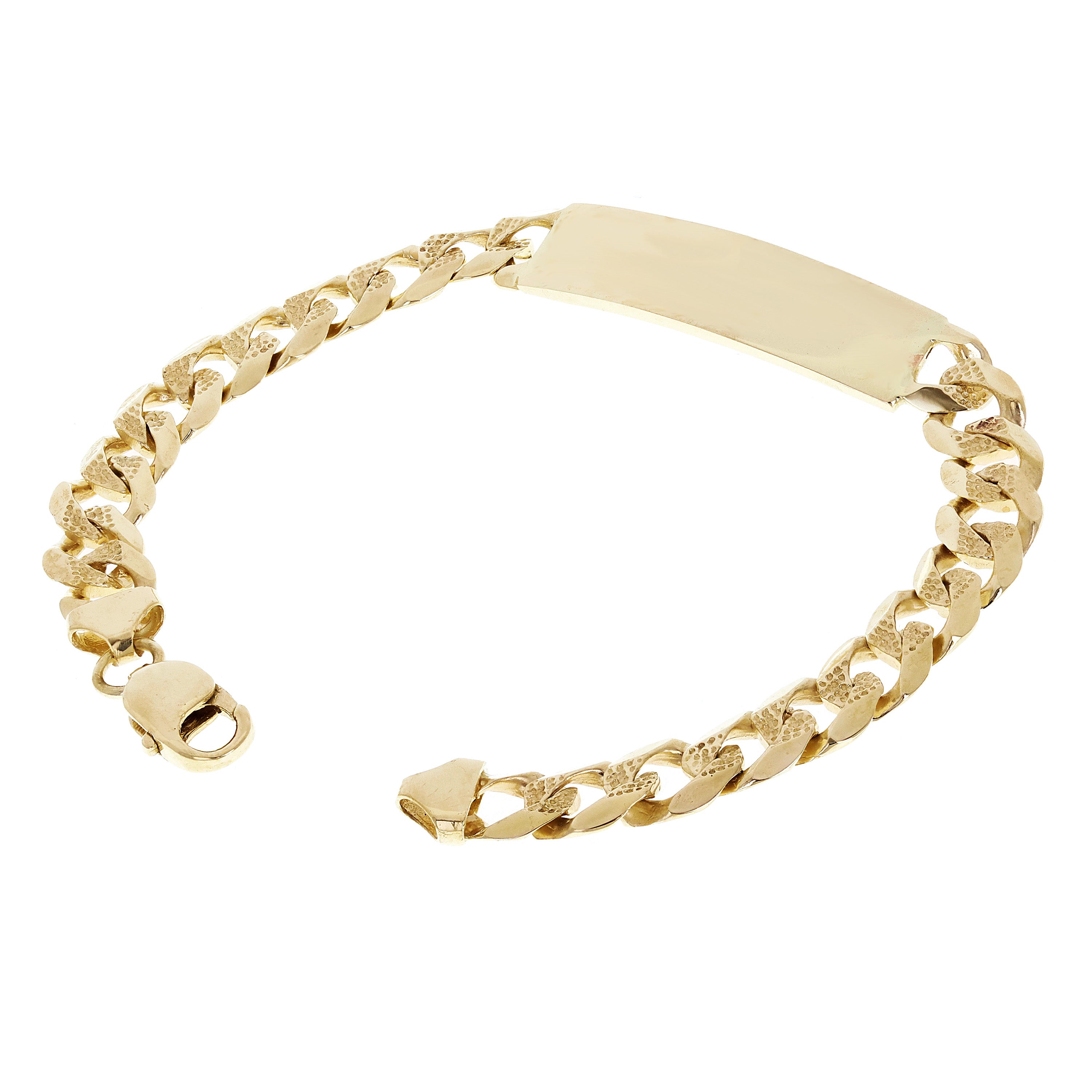 10k Yellow Gold Solid Pave Curb Cuban Link Chain Bracelet 7" 10.5mm 17.4 grams - 7"