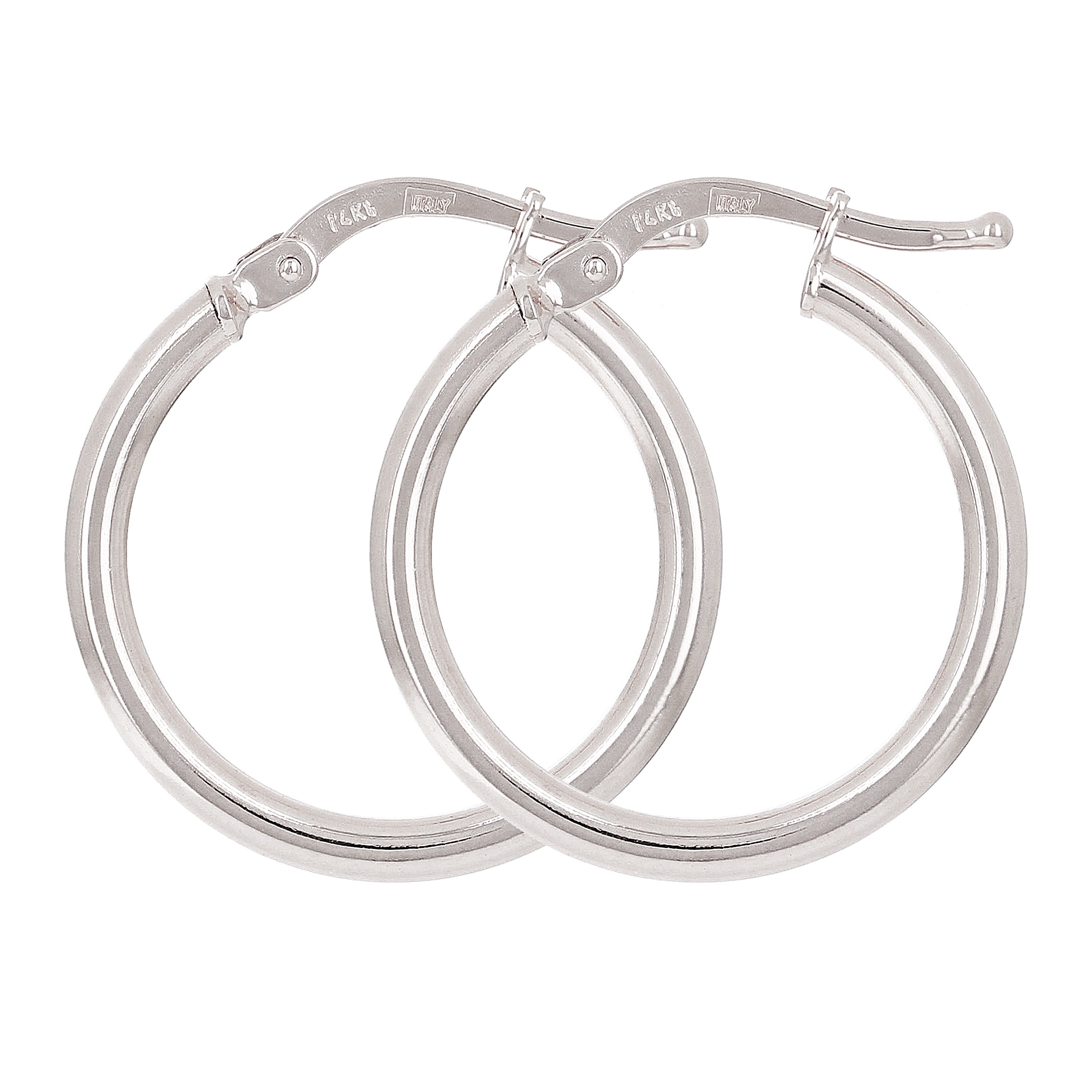 Italian 14k White Gold High Polished Plain Hollow Hoop Earrings 21x2mm 1.3 grams - White,Size 0.8" 1.3 grams