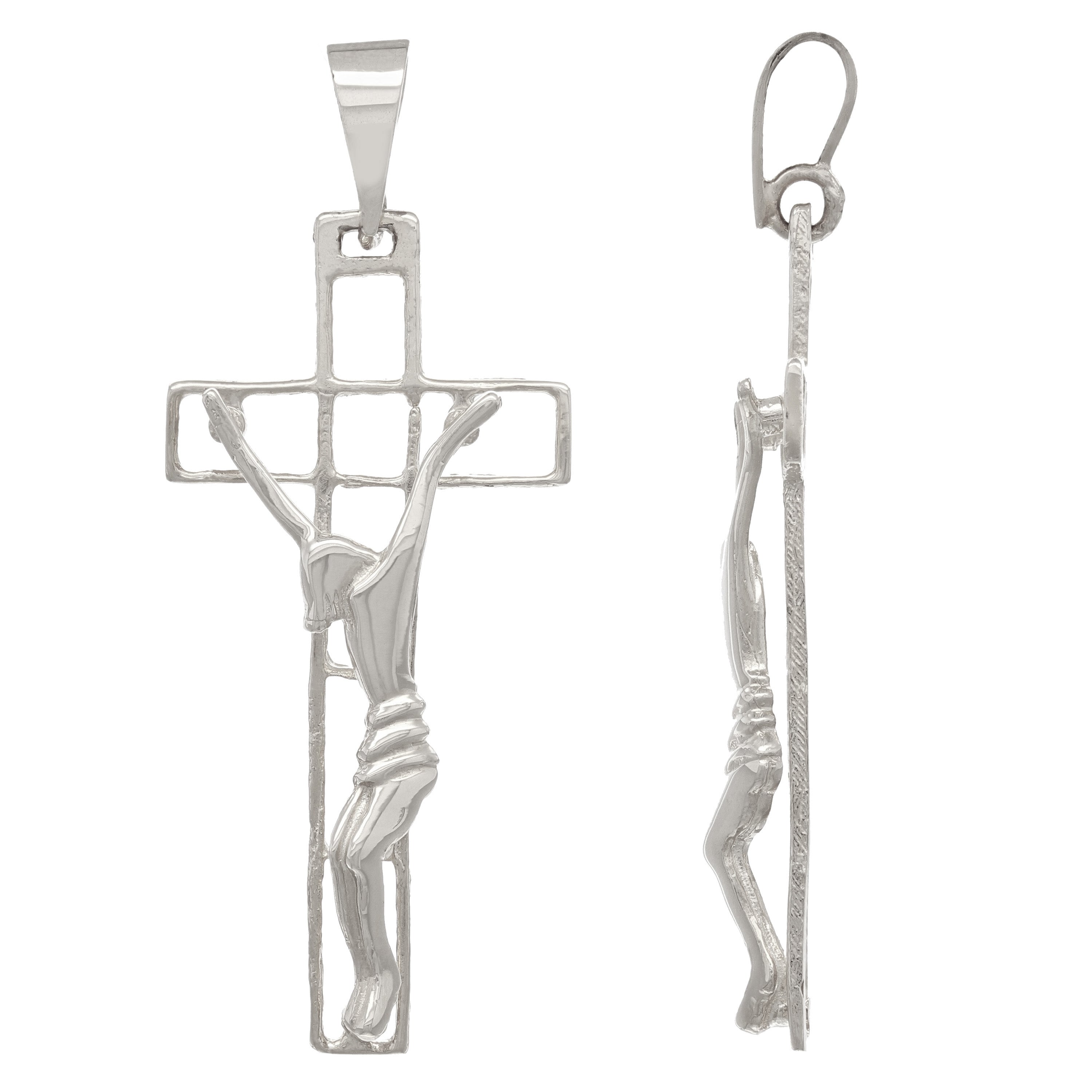 14k White Gold Jesus Christ Crucifix Cross Religious Charm Pendant 2" 3.6 grams - White