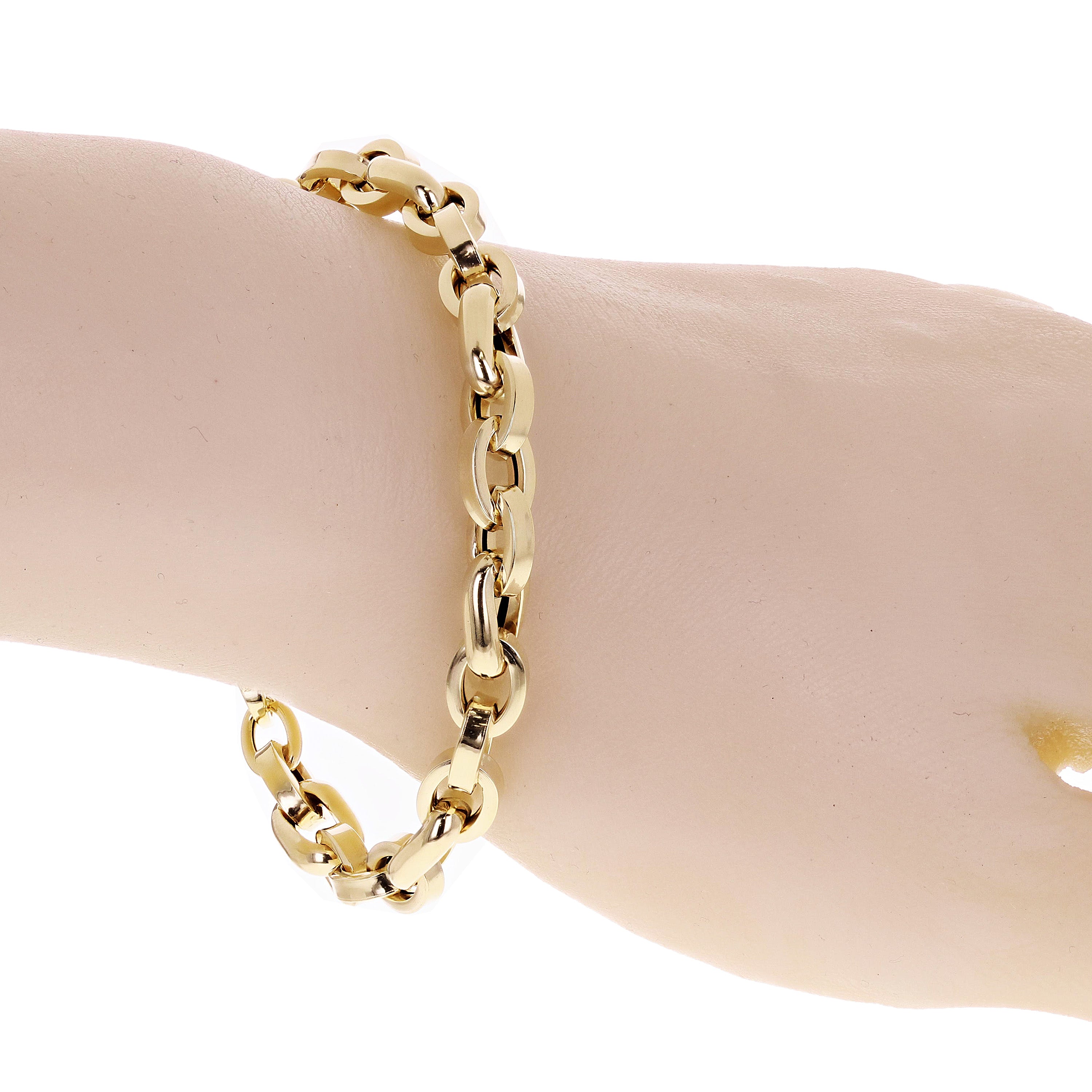 Italian 14k Yellow Gold Hollow Oval & Rectangle Link Bracelet 8" 7.2mm 6.2 grams