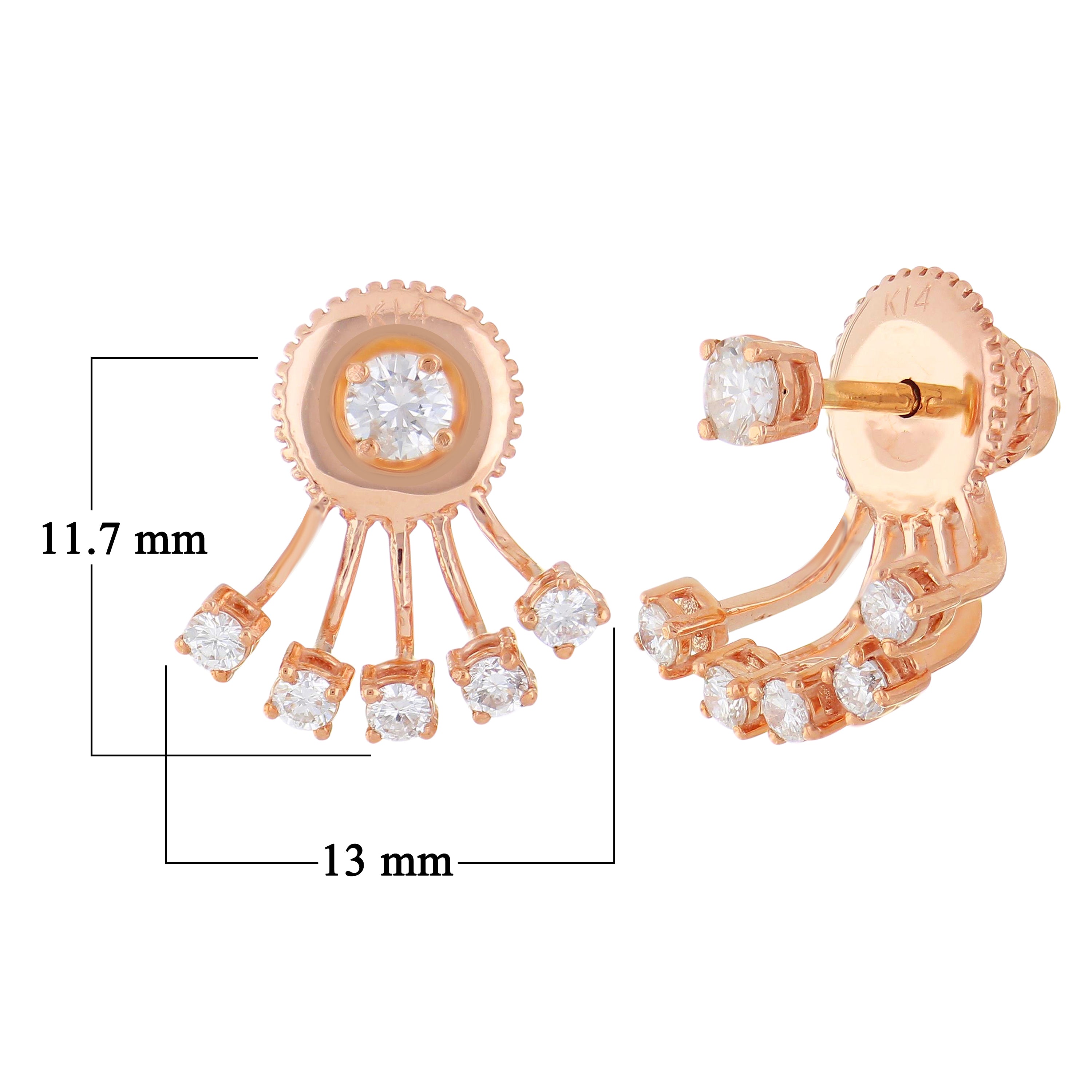 14k Rose Gold 0.55ctw Diamond Ear Starburst Ear Jackets