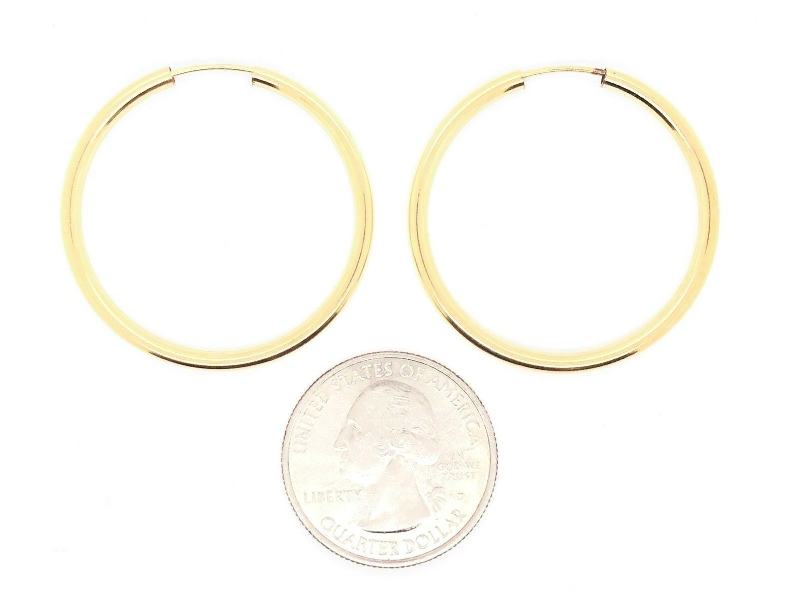 925 Sterling Silver Gold Plated Round Hoop Loop Earrings Hollow 1.35" 2.25mm 2g