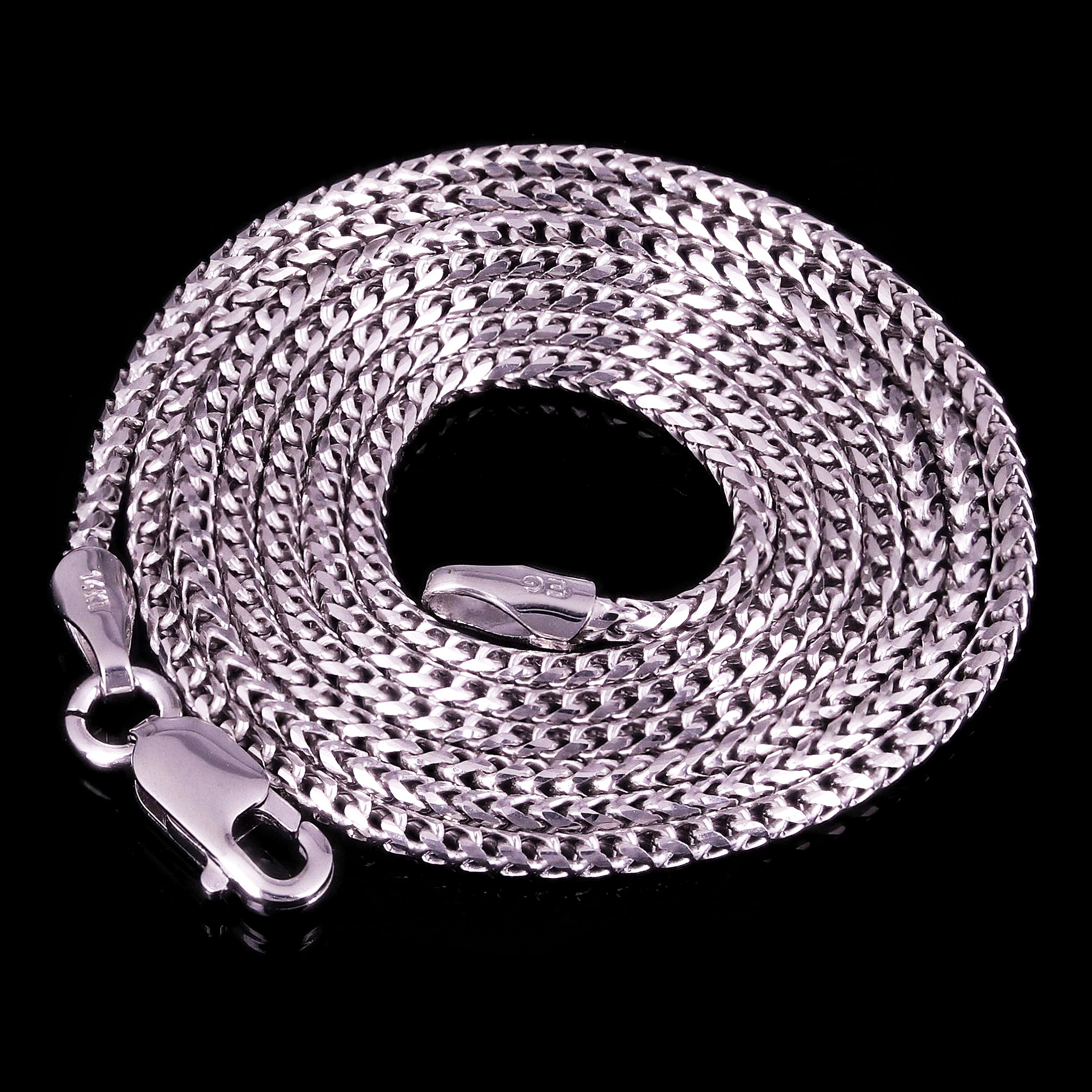 Italian 14k White Gold Solid Diamond Cut Franco Chain Necklace 1.3mm 18" - 24"