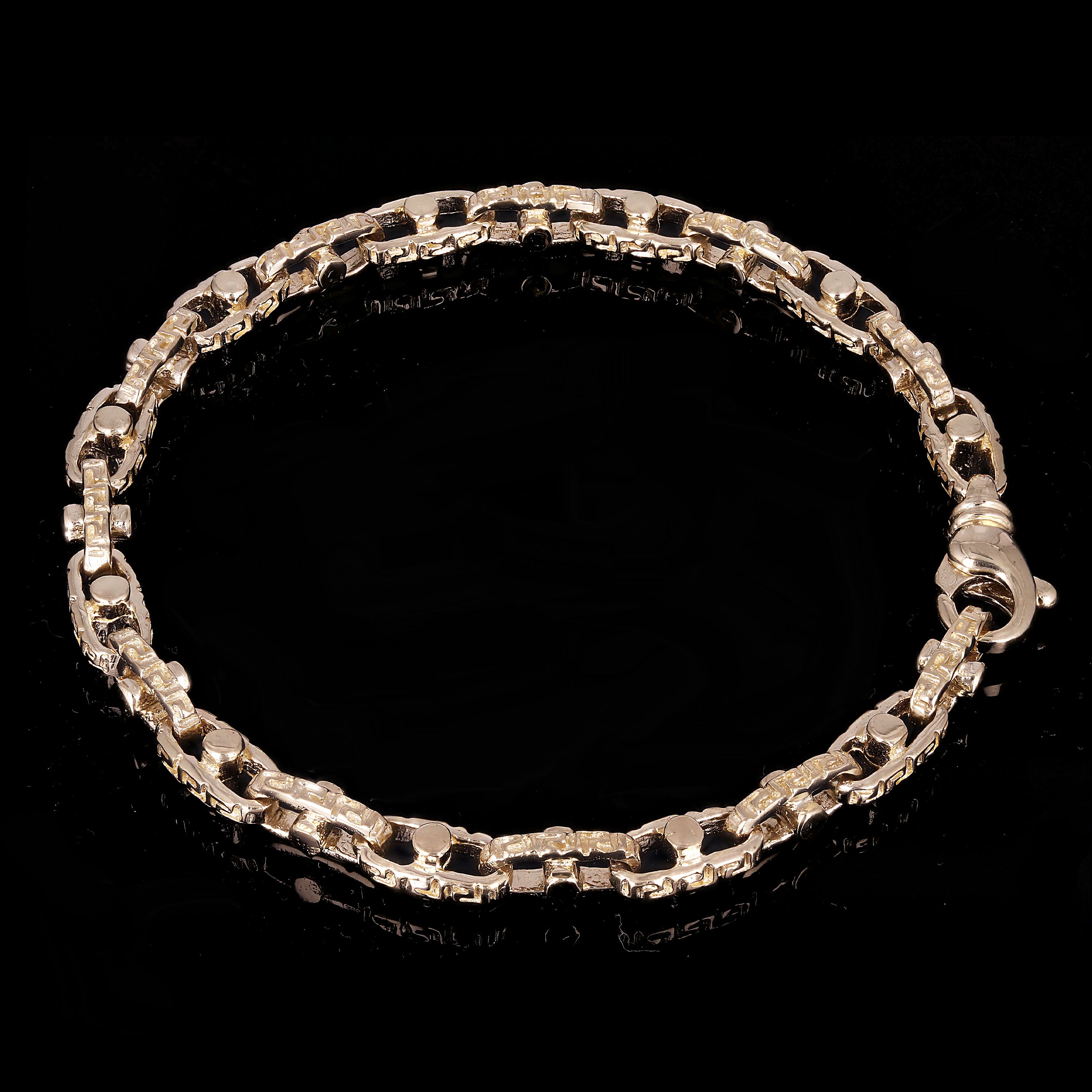 10k Yellow Gold Handmade Greek Key Link Chain Bracelet 9" 6mm 26.2 grams - 9"