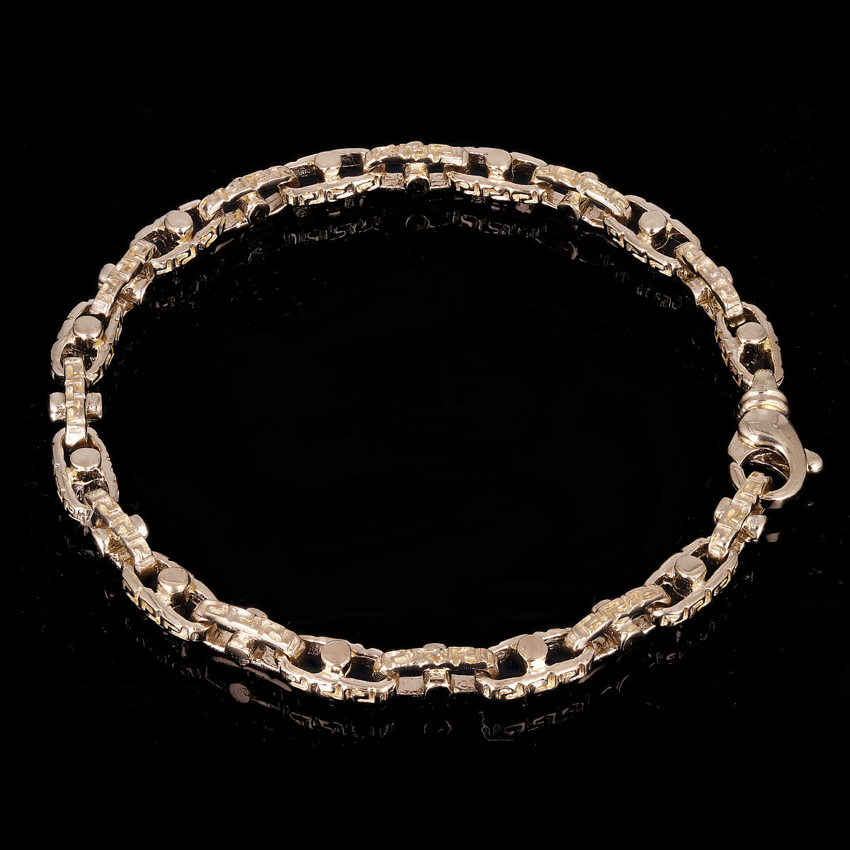 10k Yellow Gold Handmade Greek Key Link Chain Bracelet 7