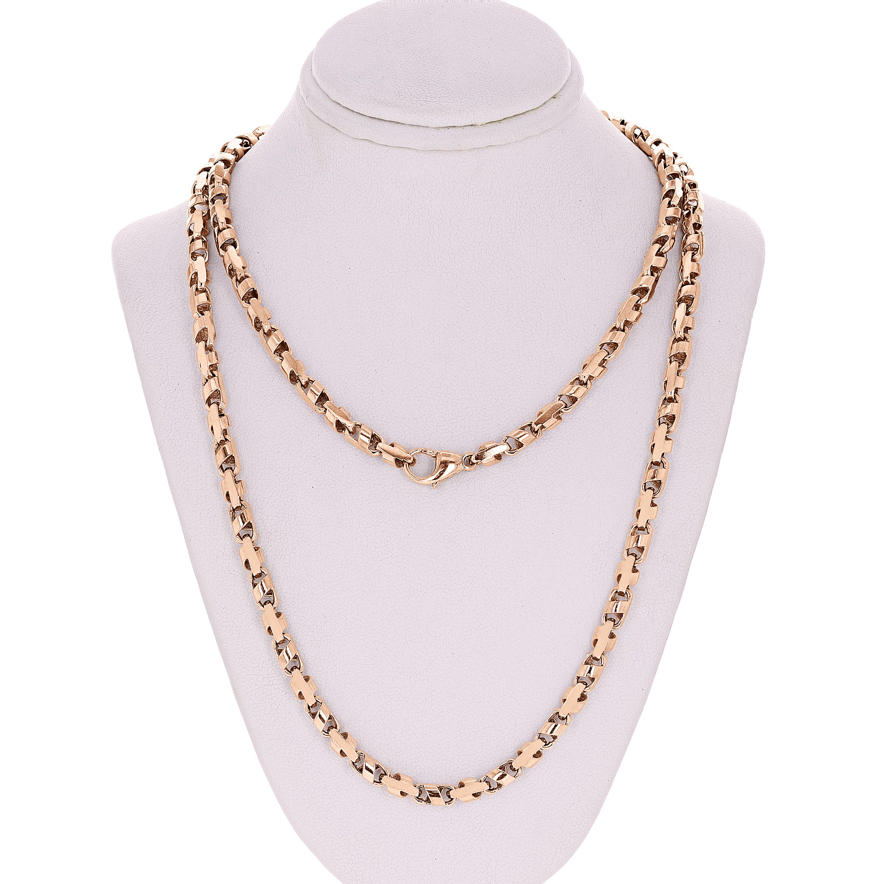 14k Rose Gold Handmade Fashion Link Necklace 26" 4.5mm 46 grams - Rose,26"