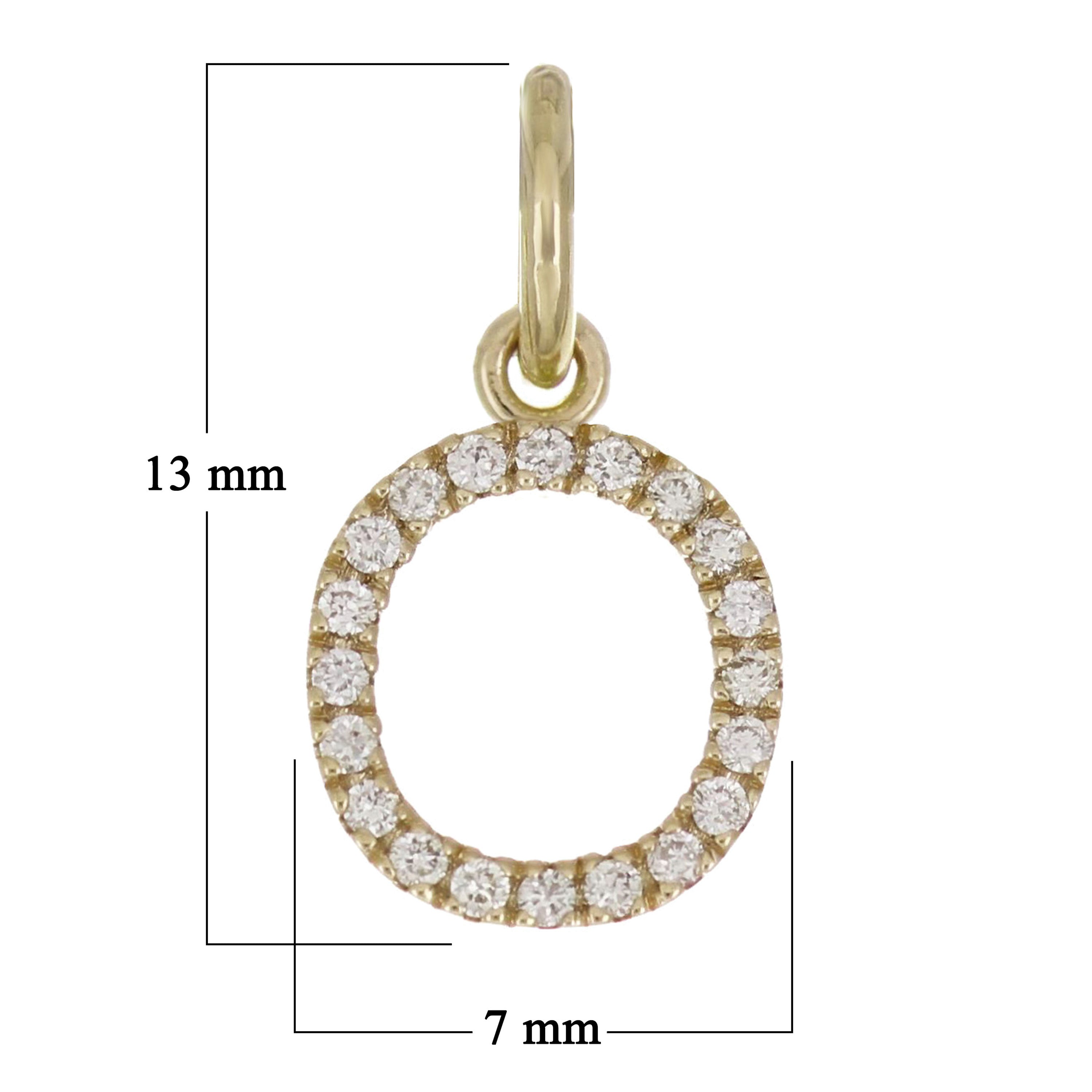 14k Yellow Gold Diamond Initial Letter O Charm Pendant - Letter O,Yellow