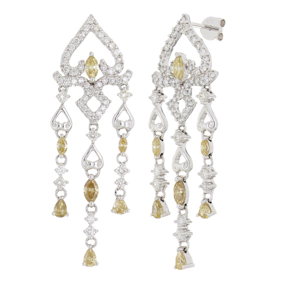 14k White Gold 3.09ctw Champagne & White Diamond Drip Chandelier Earrings