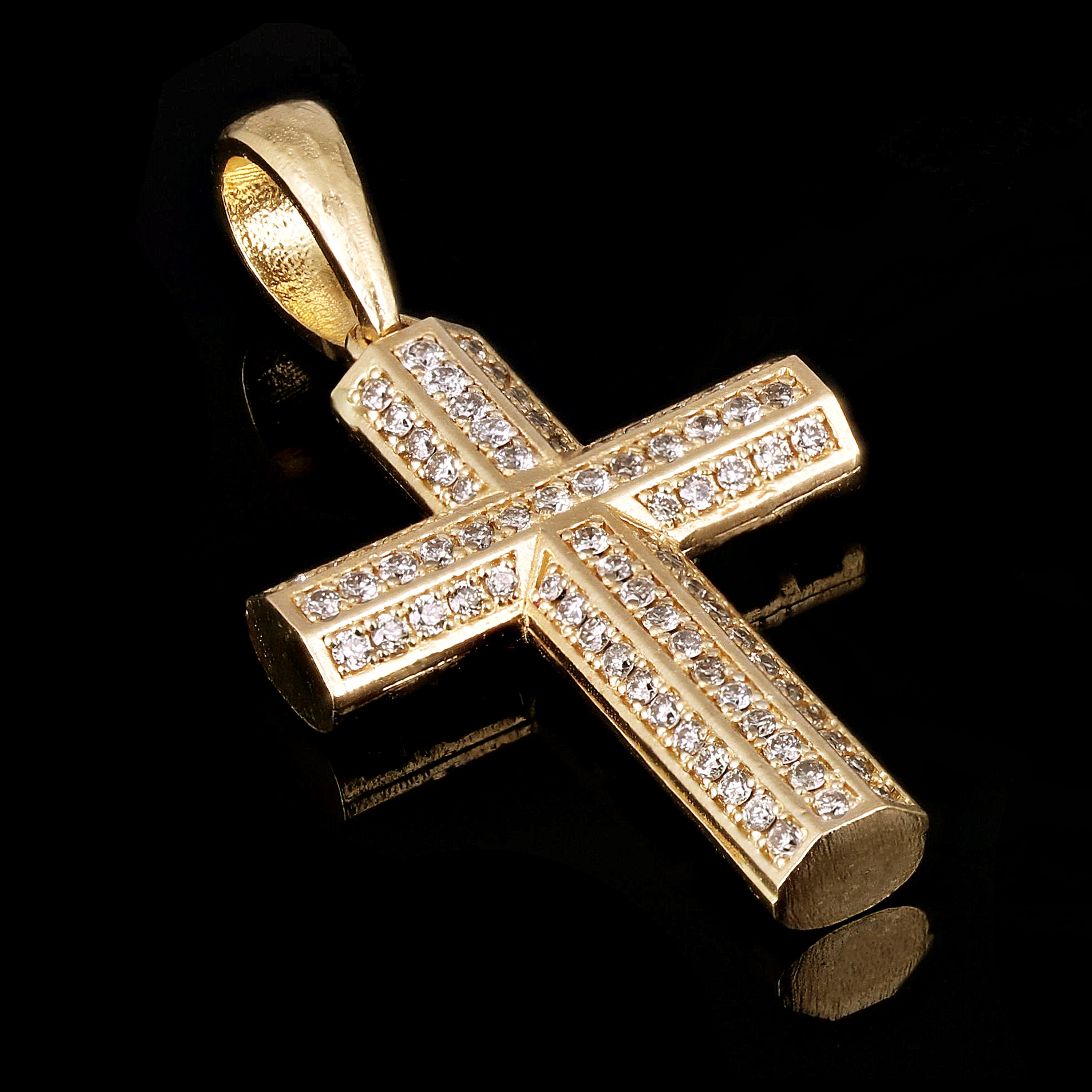 14k Yellow Gold 0.81ctw Diamond 3 Row Cross Pendant 1.5" 4.6 grams