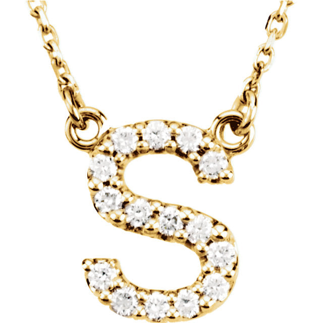 14k Yellow Gold Diamond Initial Letter S Alphabet Rolo Pendant Necklace 18" - Letter S,Yellow