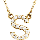 14k Yellow Gold Diamond Initial Letter S Alphabet Rolo Pendant Necklace 18" - Letter S,Yellow